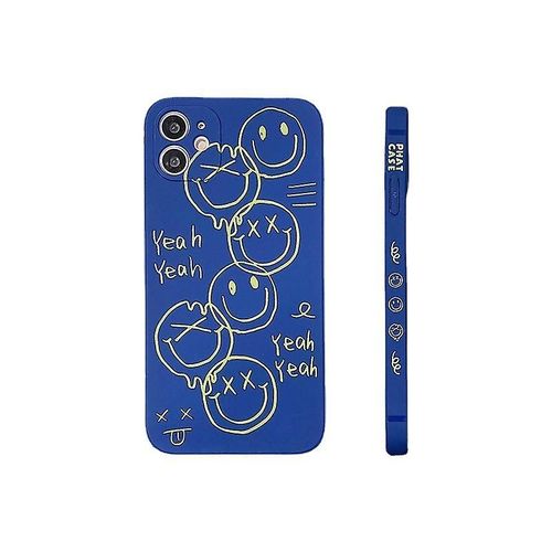 Mignon Noir Happy Smile Graffiti Side Print Phone Cover Pour Apple Iphone 12 Coque Pour Femmes Slim Soft Cases Pour Iphone 12 Bleu