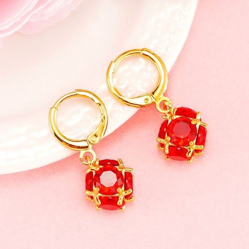 Mignonnes Petites Boucles D'oreilles En Zircon Autrichien Rouge Gren Ajour Pour Femmes, Boucles D'oreilles En Cristal Cz  La Mode, Bijoux En Or 24k, Cadeaux