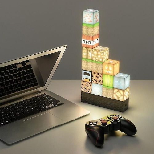 Minecraft Block Building Light 16 Blocs Lumineux Rarrangeables Et Base Rocheuse Minecraft Chambre Accessoires Lampe Night Light Cadeaux