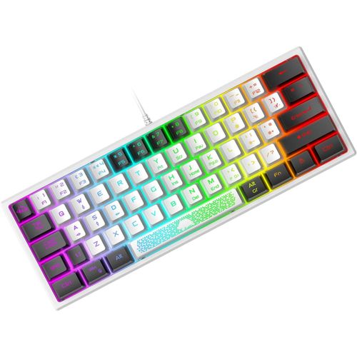 Mini 60% Clavier de Jeu, Cbl USB Gaming Keyboard, Rtroclair RGB Clavier Semi-Mcanique  Membrane Portable Compact 62 Touches Double Color Keycaps QWERTY pour PC, Mac, Laptop-Blanc & Noir