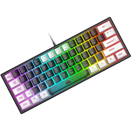 Mini 60% Clavier de Jeu, Cbl USB Gaming Keyboard, Rtroclair RGB Clavier Semi-Mcanique  Membrane Portable Compact 62 Touches Double Color Keycaps QWERTY pour PC, Mac, Laptop-Noir & Blanc
