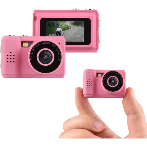 Mini Appareil Photo Numrique Avec cran Lcd Flash Led 1080P Full Hd 128 Go Carte Sd Monorflexes En Forme De Cmos Petit Enregistreur Vido Portable Compact (Rose)