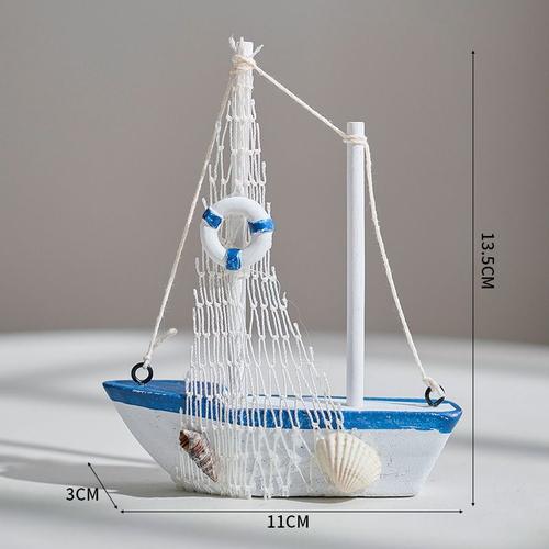 Mini Bateau  Voile En Bois Bleu De Style Mditerranen,Artisanat,Ornements De Salle De Ix,Dcoration De La Maison,1 Pice