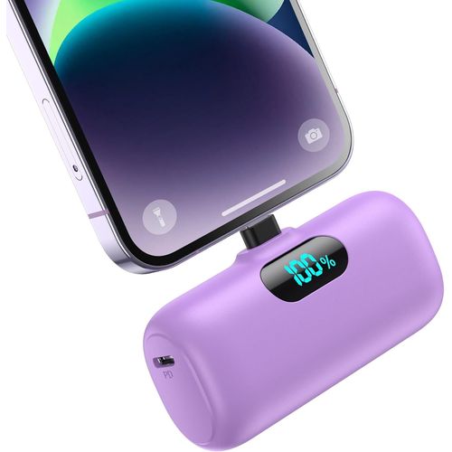 Mini Batterie Externe Pour Iphone 5000mah,Mise  Niveau 15w Pd 3.0a Charge Rapide,Compact Et Lger Power Bank cran Lcd Chargeur Portable Compatible Avec Iphone 14/14 Pro Max/13/12/11/X/8/7/6-Pourpre