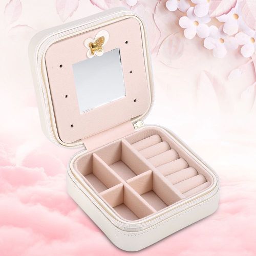 Mini Boite A Bijoux En Pu Avec Fermeture Eclair, Etui De Rangement Pour Boucles D'oreilles, Colliers Et Bagues, Tour Eiffel Blanche