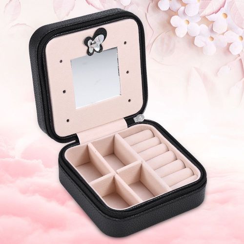 Mini Boite A Bijoux En Pu Avec Fermeture Eclair, Etui De Rangement Pour Boucles D'oreilles, Colliers Et Bagues, Tour Eiffel, Noir