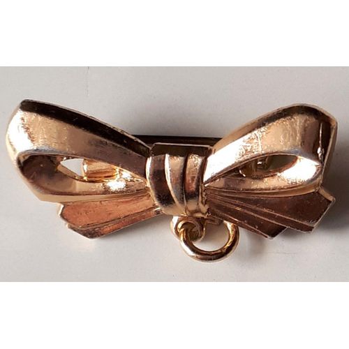 Mini Broche Dore Fantaisie Forme D'un Noeud Tout Simple Avec Un Petit Anneau Permettant D'y Accrocher Un Charm Ou Une Petite Breloque-Largeur 2.5cm-Trs Brillante Et Jamais Porte