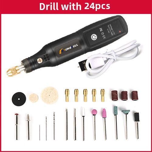 Mini broyeur lectrique au Lithium,perceuse sans fil USB,outil rotatif,perceuse lectrique Rechargeable,stylo de gravure pour sculpture sur Jade - Type With 24pcs