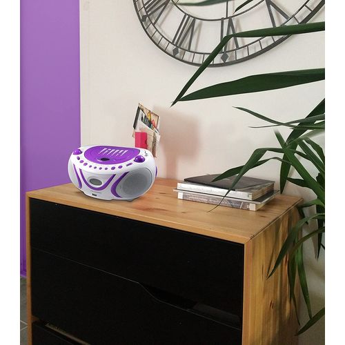 mini chaine hifi Radio Lecteur CD MP3 USB violet blanc