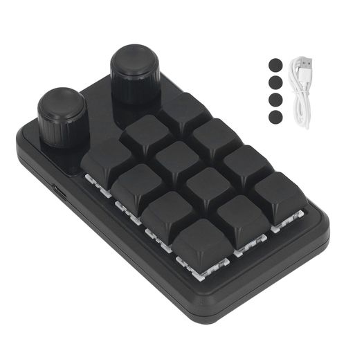 Mini clavier de jeu 12 touches, 2 boutons, interrupteur bleu, programmation couleur noire, Macro, avec lumière RGB, pour l'industrie