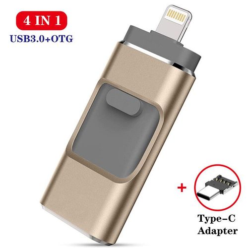 Mini cl USB 3.0 OTG 4 en 1 HD pour tlphone/Android,support  mmoire de 16 Go 32 Go 64 Go 128 Go- GOLD TPYE C-64 GO