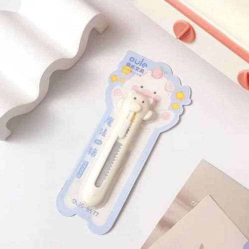 Mini Couteau Utilitaire Portable Kawaii,Dessin Animal Lapin Chat Tirelire Cutter Pour tudiant Mignon Scrapbook Staacquering Paper Cutter - Type Pig White