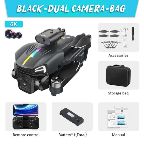 Mini Drone C15  Triple Camra 8k Professionnel,4k,Wifi,Fpv,vitement D'obstacles,Quatre Axes,Pliable,Photographie Arienne Rc,Tablier De Vente - Type Black-Tc-6k-1b