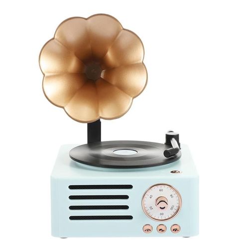 Mini Enceinte Bluetooth Rtro Vinyle Multifonction Sans Fil Lecture SD AUX FM Bleu YONIS