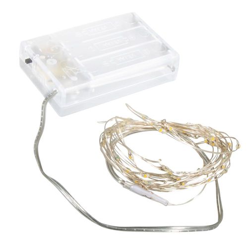 Mini - Guirl.Lumin. Del Av.Fil / Minuterie, Jaune Lumineux, 235cm, 40 Led's,  Piles