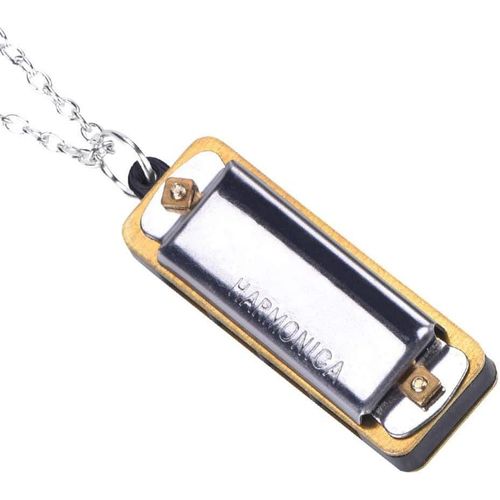 Mini Harmonica C Cl,Harmonica Collier Portable 4 Trous 8 Tons Jouet Enfants(Silver)