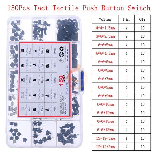 Mini Interrupteur  Bouton-Poussoir Tactile Momentan,Tlcommande De Voiture,Bouton Tactile Prdire,Dip On/Off,Micro-Interrupteur Bricolage Smd,Kit Mixte - Type 150pcs X 15value