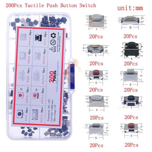 Mini Interrupteur  Bouton-Poussoir Tactile Momentan,Tlcommande De Voiture,Bouton Tactile Prdire,Dip On/Off,Micro-Interrupteur Bricolage Smd,Kit Mixte - Type 200pcs X 10value #B