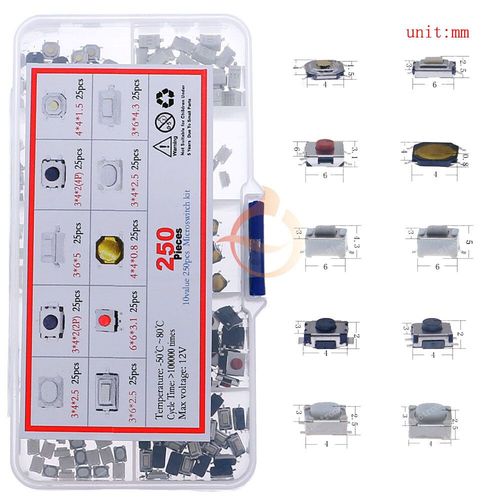Mini Interrupteur  Bouton-Poussoir Tactile Momentan,Tlcommande De Voiture,Bouton Tactile Prdire,Dip On/Off,Micro-Interrupteur Bricolage Smd,Kit Mixte - Type 250pcs X 10value