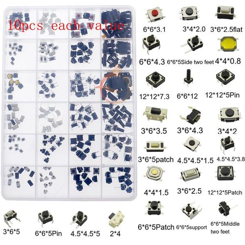 Mini Interrupteur  Bouton-Poussoir Tactile Momentan,Tlcommande De Voiture,Bouton Tactile Prdire,Dip On/Off,Micro-Interrupteur Bricolage Smd,Kit Mixte - Type 250pcs X 25value