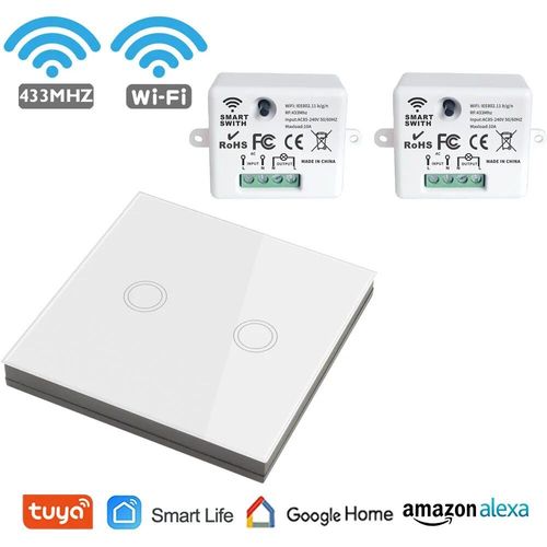 Mini Interrupteur Intelligent Wi-Fi,Ac 220v,433mhz,Tlcommande Sans Fil,Interrupteur Tactile,Minuterie,Module,Prise Compatible Avec Alexa,Google Home - Type 2201mw2 Wp082