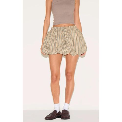 Mini-Jupe Bouffante En Coton Gris Pierre  Fines Rayures, Gris Pierre