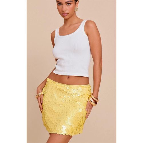 Mini-Jupe Deluxe Turquoise  Sequins Larges En Coquillages, Jaune Citron