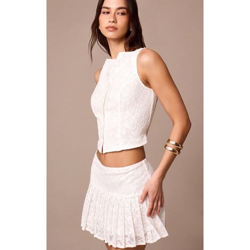 Mini-Jupe En Dentelle Blanche Plisse, Blanc