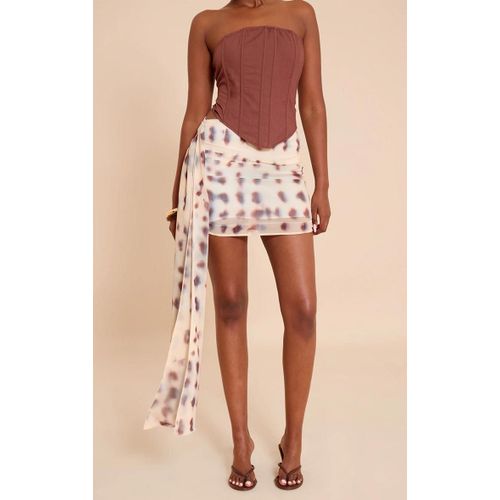 Mini-Jupe En Mousseline De Soie Imprim Crme  Dtail Drap, Crme