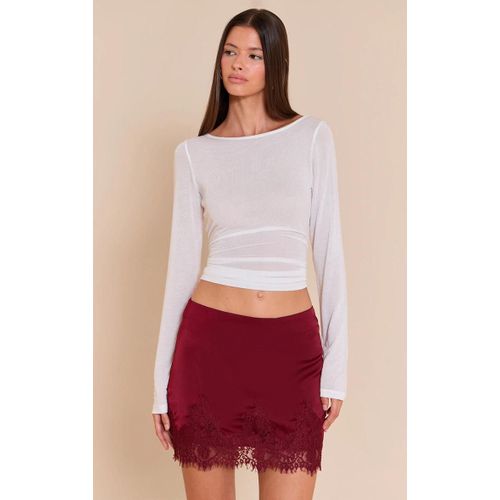 Mini-Jupe Satine Bordeaux  Bordure En Dentelle, Bordeaux
