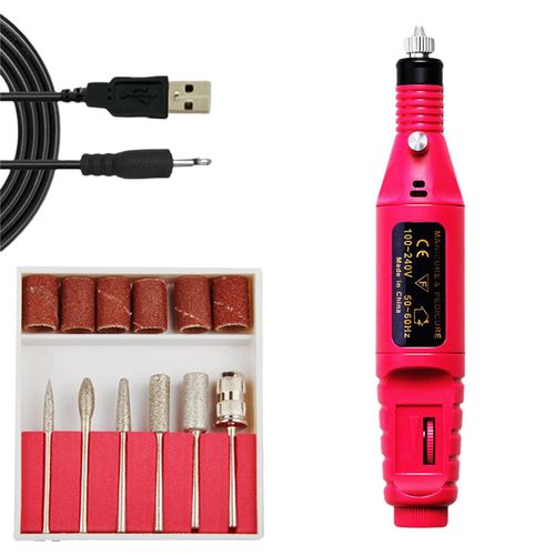 Mini Kit De Perceuse A Ongles Usb Machine Manucure Stylo Ponceuse Polisseuse Meuleuse Pour Gravure Polissage Doigt Orteil Soin Fraisage Exfoliant, Rose Rouge