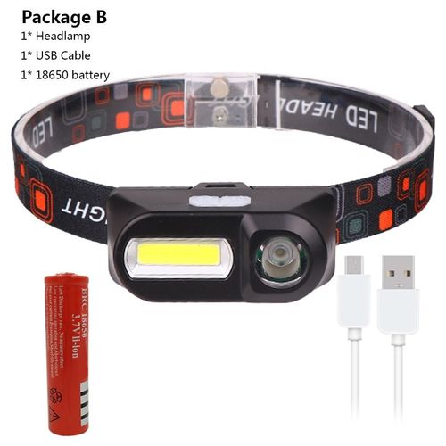 Mini Lampe Frontale  Led Cob, Alimente Par Batterie 18650 Rechargeable Par Usb, Idale Pour La Course  Pied Nocturne
