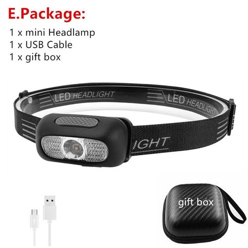 Mini Lampe Frontale R5 Led, Rouge Et Blanc, Torche Rechargeable Par Usb, Lampe Torche De Camping + Ligne Usb