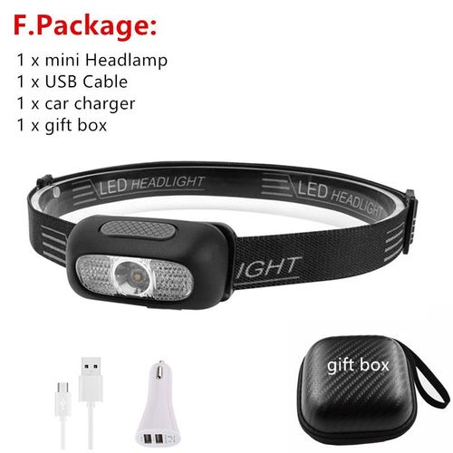 Mini Lampe Frontale R5 Led, Rouge Et Blanc, Torche Rechargeable Par Usb, Lampe Torche De Camping + Ligne Usb