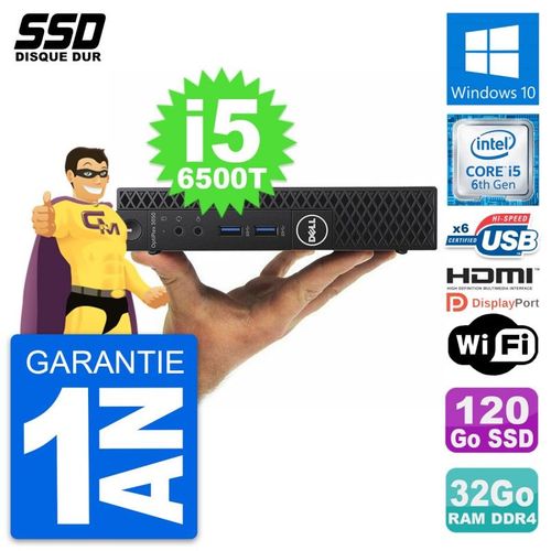 Mini PC Dell 3050 Micro Intel i5-6500T RAM 32Go SSD 120Go HDMI Windows 10 Wifi