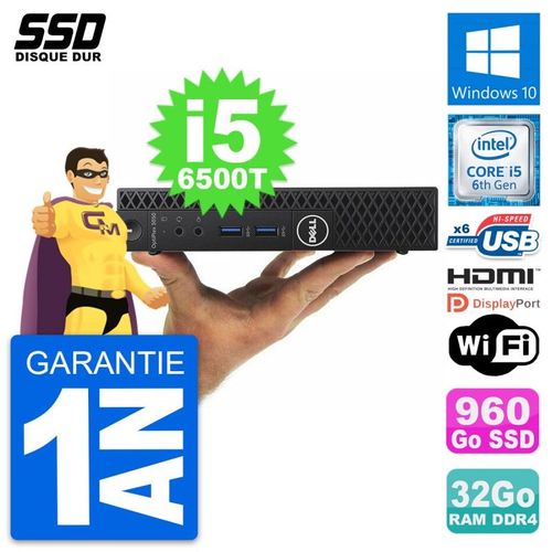 Mini PC Dell 3050 Micro Intel i5-6500T RAM 32Go SSD 960Go HDMI Windows 10 Wifi