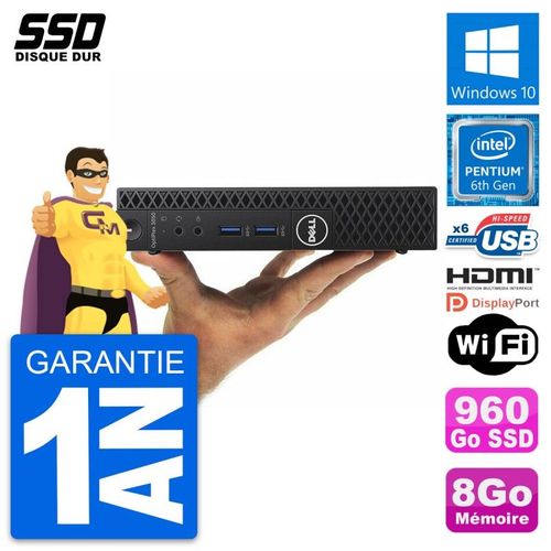 Mini PC Dell 3050 Micro Pentium G4400T RAM 8Go SSD 960Go HDMI Windows 10 Wifi