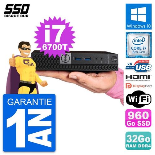 Mini PC Dell 5050 Micro Core i7-6700T RAM 32Go SSD 960Go HDMI Windows 10 Wifi