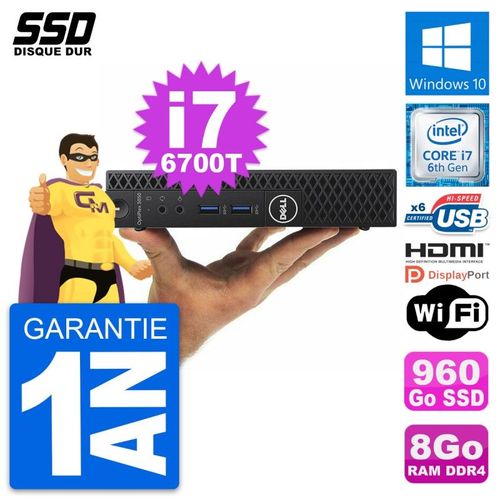 Mini PC Dell OptiPlex 3050 Micro i7-6700T RAM 8Go SSD 960Go HDMI Windows 10 Wifi