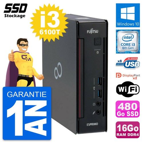 Mini PC Fujitsu Esprimo Q956 Intel i3-6100T RAM 16Go SSD 480Go Windows 10 Wifi