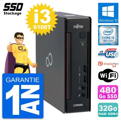 Mini PC Fujitsu Esprimo Q956 Intel i3-6100T RAM 32Go SSD 480Go Windows 10 Wifi