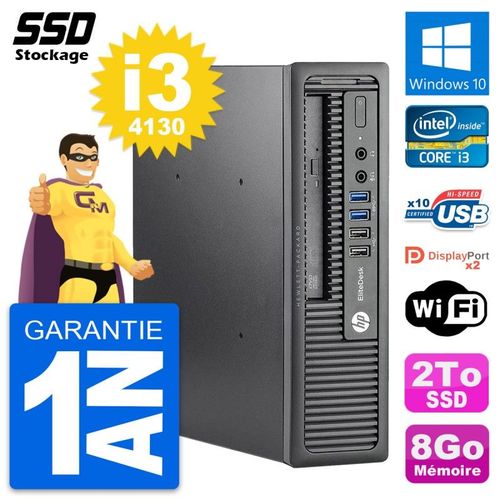 Mini PC HP EliteDesk 800 G1 USDT Intel i3-4130 RAM 8Go SSD 2To Windows 10 Wifi