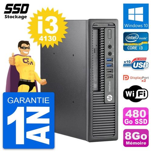 Mini PC HP EliteDesk 800 G1 USDT Intel i3-4130 RAM 8Go SSD 480Go Windows 10 Wifi