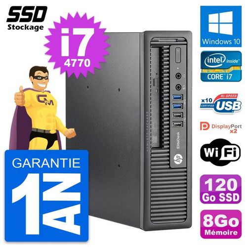 Mini PC HP EliteDesk 800 G1 USDT Intel i7-4770 RAM 8Go SSD 120Go Windows 10 Wifi