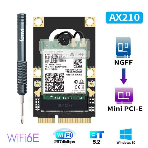 Mini PCIe AX210 - Mini Processeur Pci-e Intel, Composant lectronique, Adaptateur Sans Fil Wifi 6, 2974 Mbps, Bluetooth 5.0, Ax200, Carte Wifi Ax200ngw, 802.11ax/ac, 160 Mhzn 2.4g/5g, Windows 10