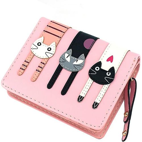 Mini Portefeuille  Deux Volets En Similicuir Avec Fermeture clair Et Motif Chat Mignon Pour Femmes Et Filles