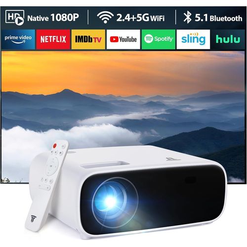 Mini projecteur, 16000 Lumen Bluetooth Video Beamer 1080P Support, 5G WiFi LED Home Cinema Portable Projector, Compatible avec iOS/Android/Laptop/HDMI/PC/TV-Stick