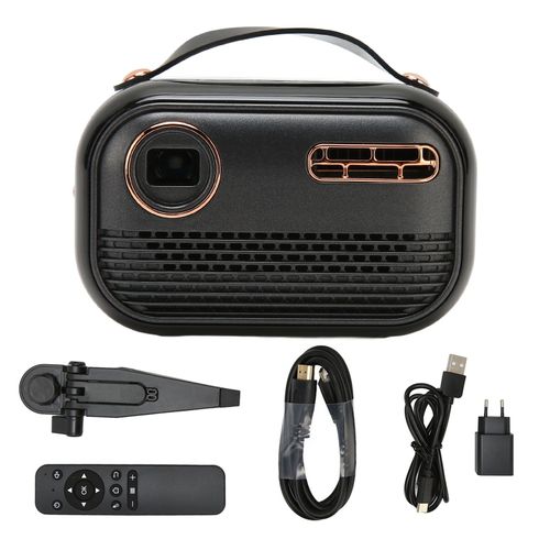 Mini projecteur pour Android 9.0 Projecteur portable avec trépied télécommande 1080P 5G WIFI 4 Go 32 Go pour camping-car extérieur Moive EU Plug Noir