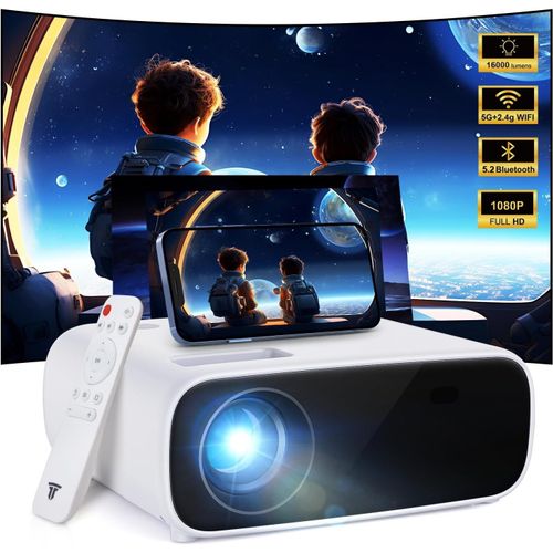 Mini projecteur vido domestique avec WiFi 5G et Bluetooth 5.2, Full HD 1080P, taille de projection jusqu' 200 pouces, prend en charge Android/iOS/ordinateur portable/TV Stick/X-Box/HDMI/USB (Noir)