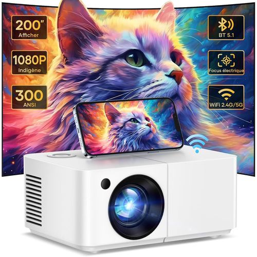 Mini Projecteur - Videoprojecteur 1080P Natif  Mise au Point lectrique avec 5G WiFi et Bluetooth, Mise en Miroir d'affichage Maximum de 200